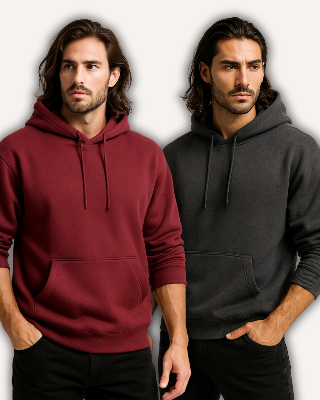 Pack of 2 Men’s Basic Hoodies - Maroon & Charcoal