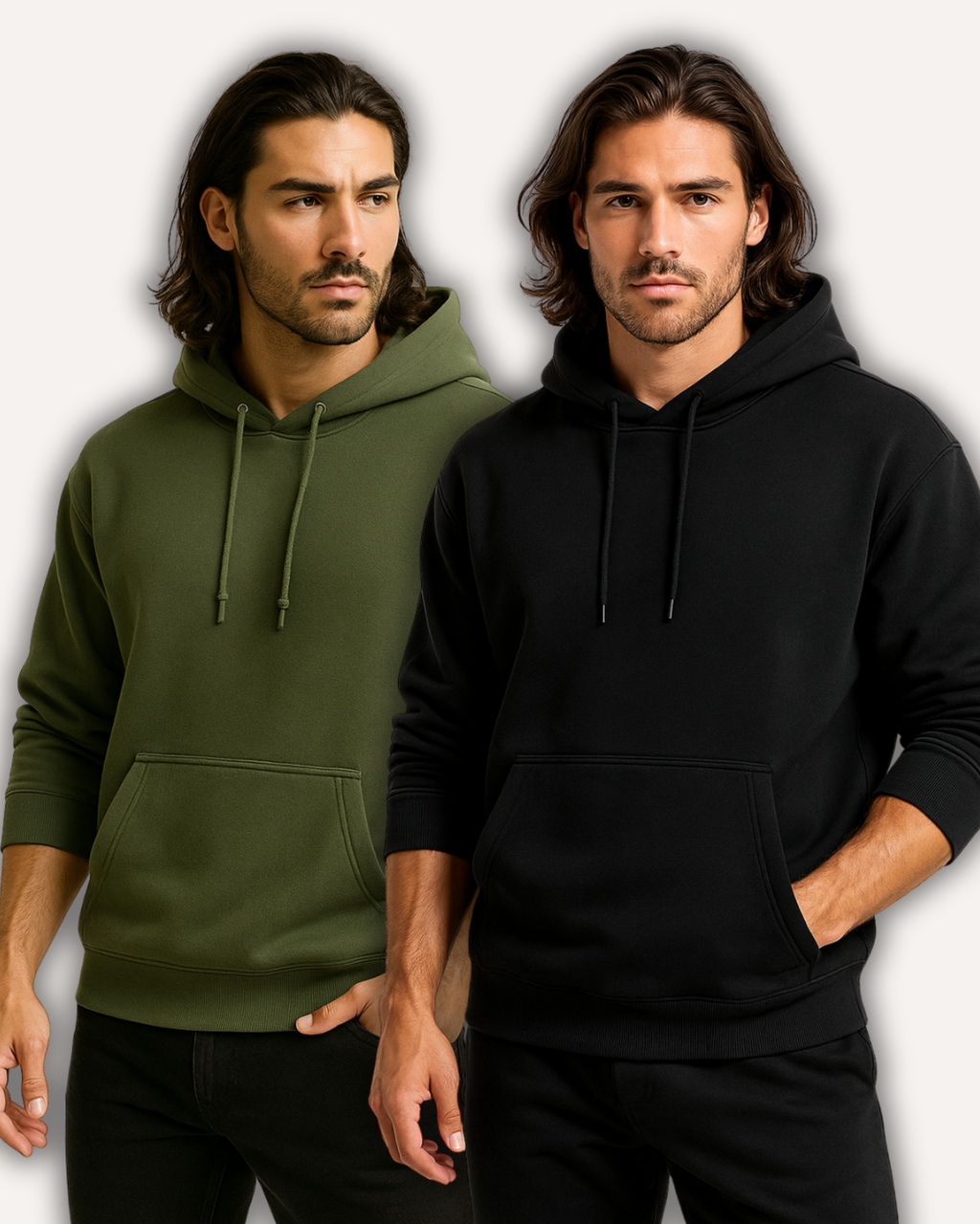 Pack of 2 Men’s Basic Hoodies - Army Green & Black