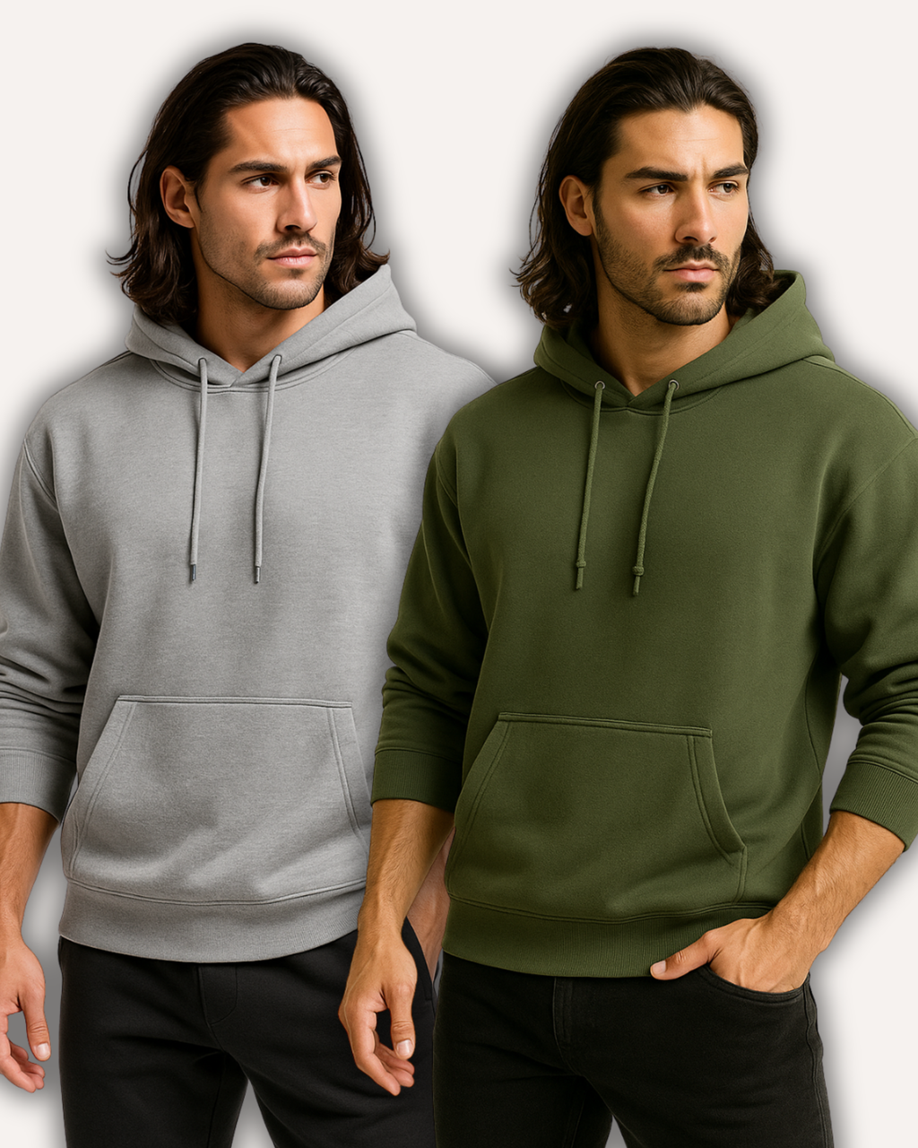 Pack of 2 Men’s Basic Hoodies - Gray & Army Green