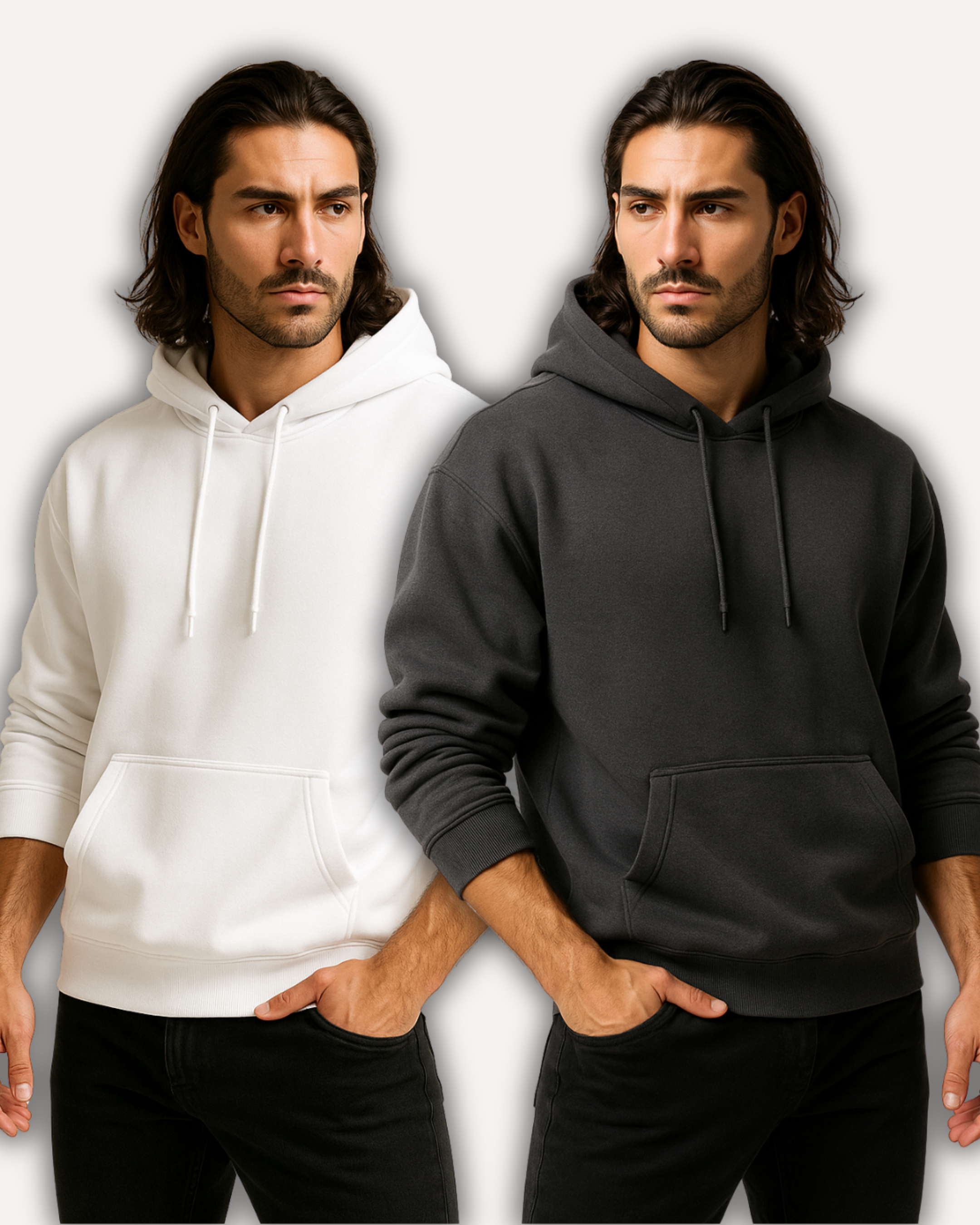 Pack of 2 Men’s Basic Hoodies - White & Charcoal