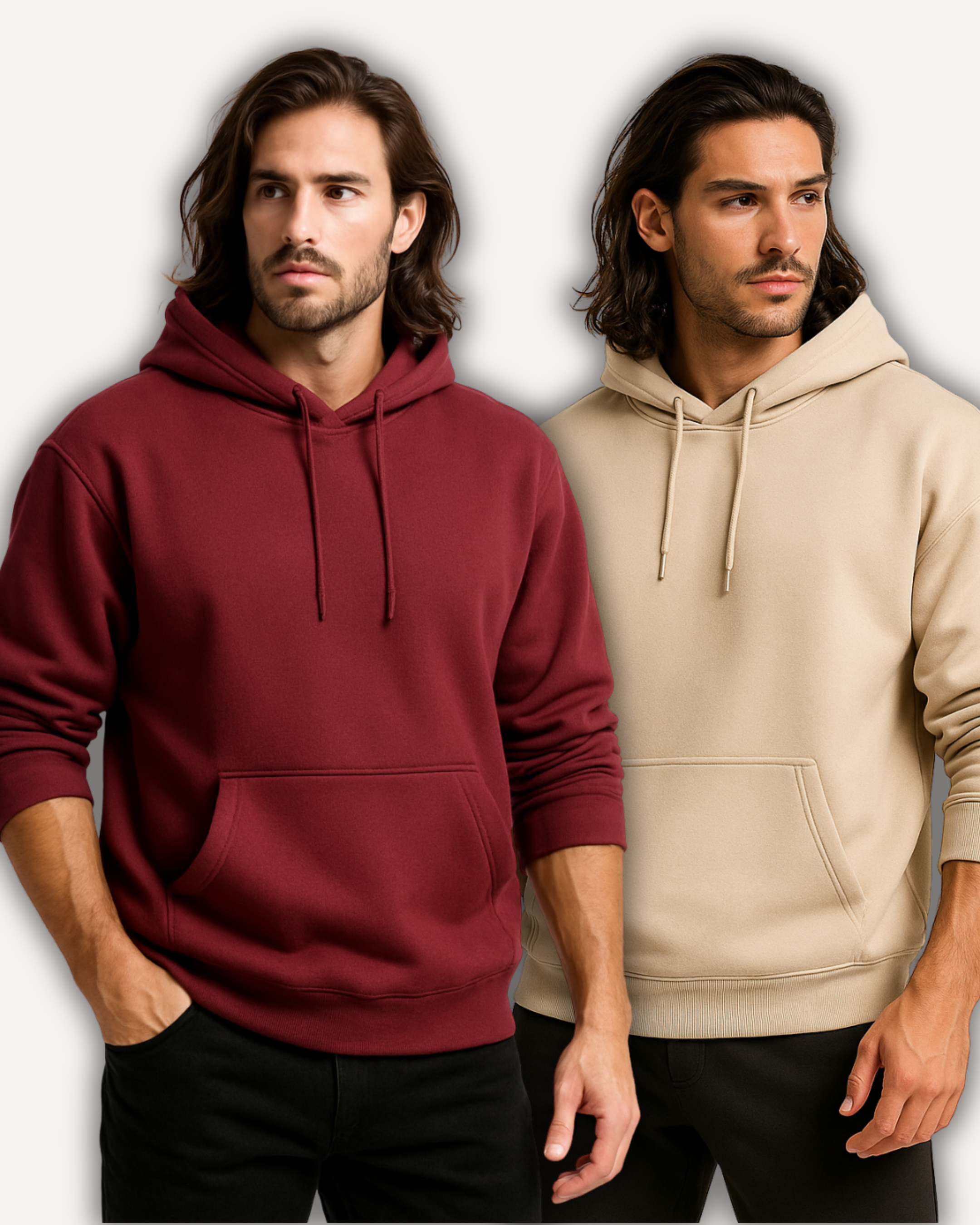 Pack of 2 Men’s Basic Hoodies - Maroon & Beige