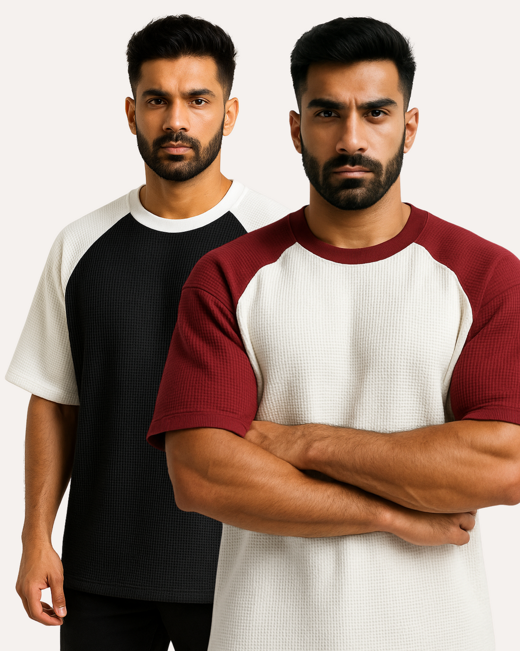 Pack of 2 Oversized Raglan Waffle Knit T-Shirts