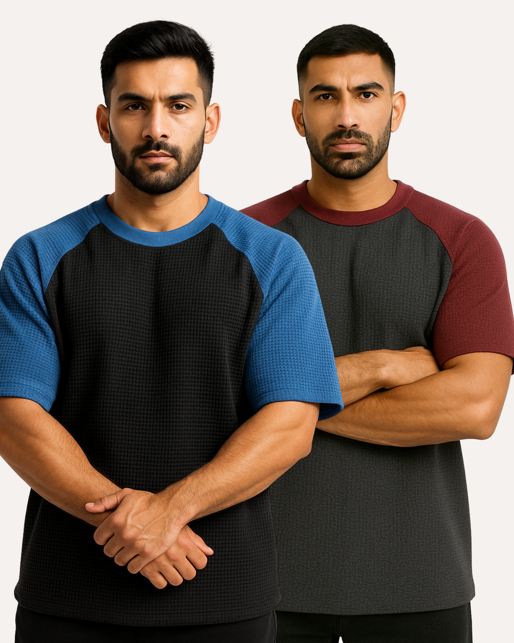 Pack of 2 Oversized Raglan Waffle Knit T-Shirts