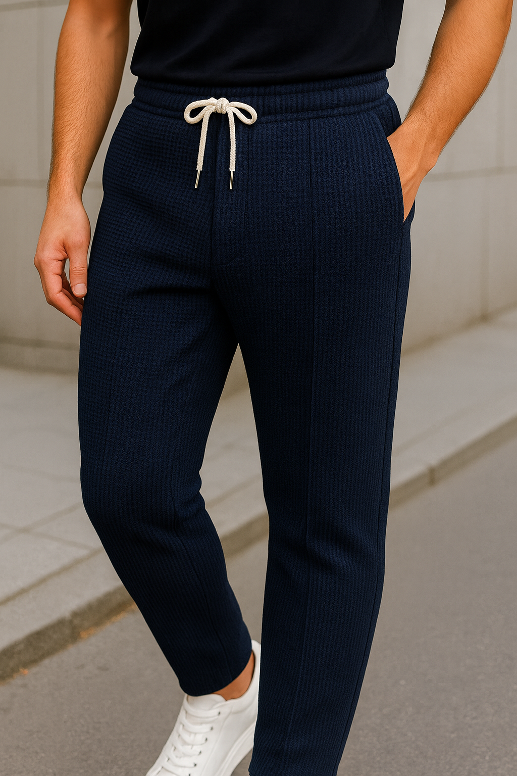 Navy Blue Waffle Knit Trouser