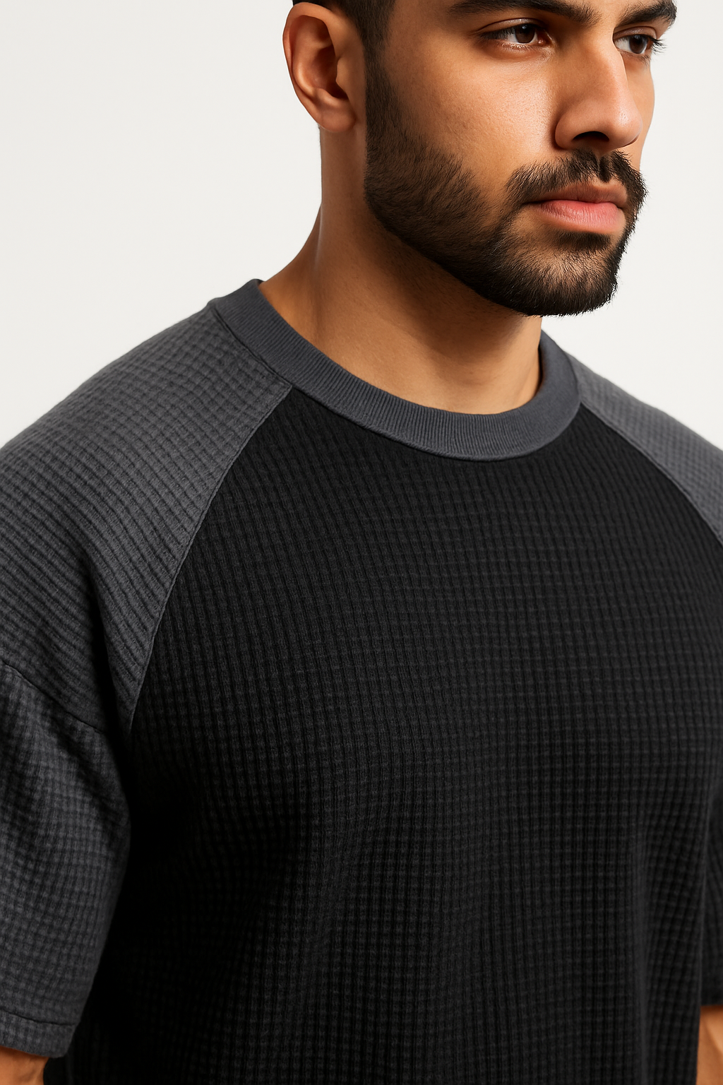 Oversized Waffle Knit Raglan T-Shirt