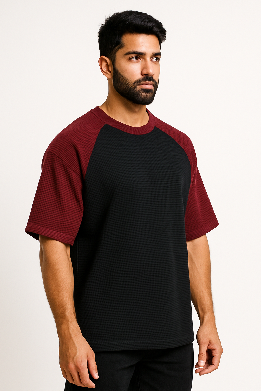 Oversized Waffle Knit Raglan T-Shirt