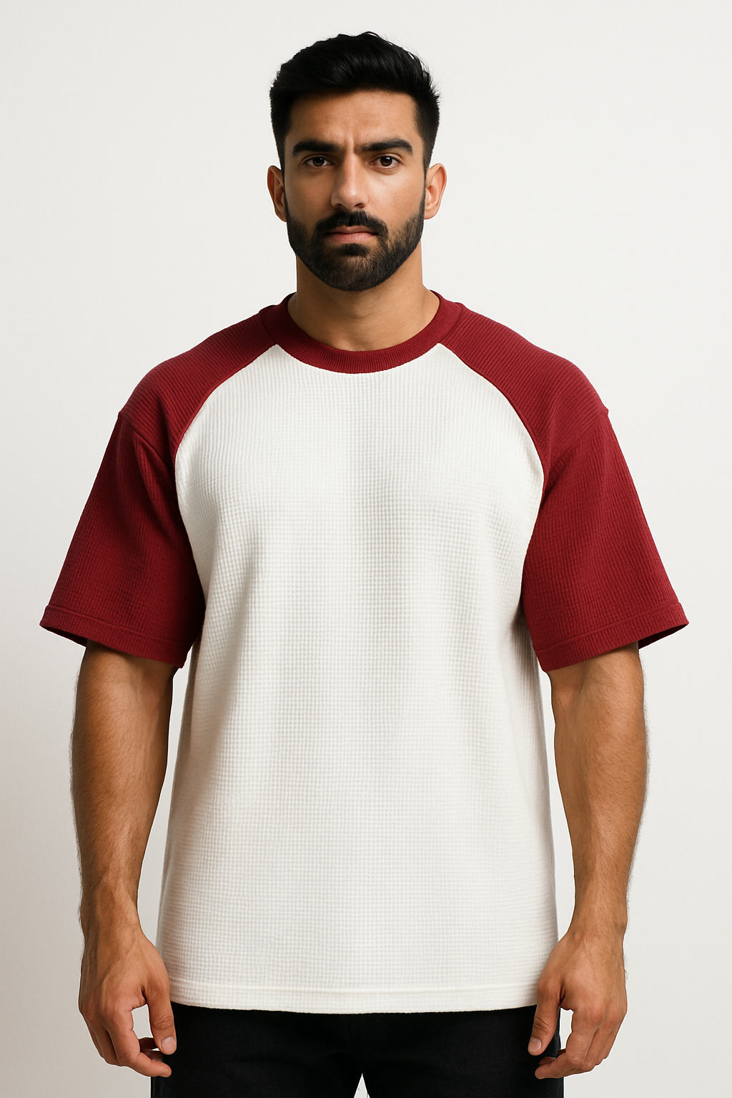 Oversized Waffle Knit Raglan T-Shirt