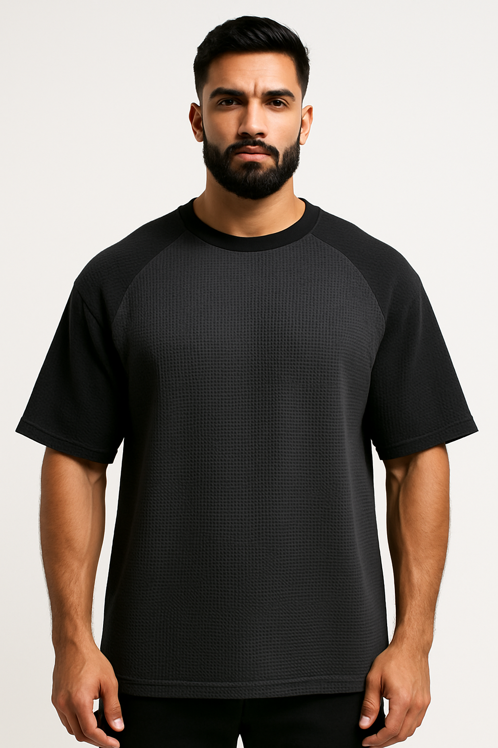 Oversized Waffle Knit Raglan T-Shirt