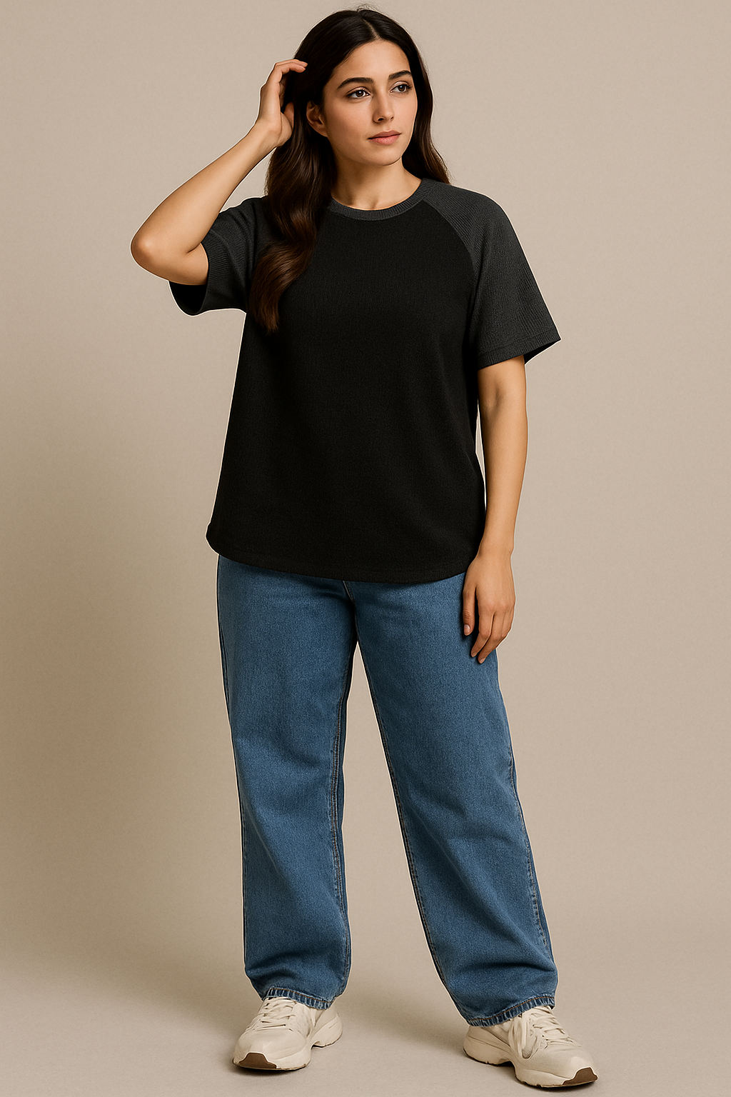 Oversized Waffle Knit Raglan T-Shirt for Women