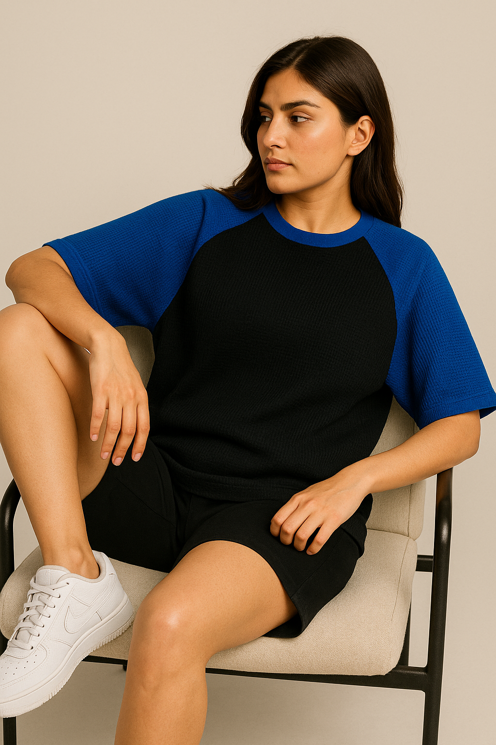 Oversized Waffle Knit Raglan T-Shirt for Women