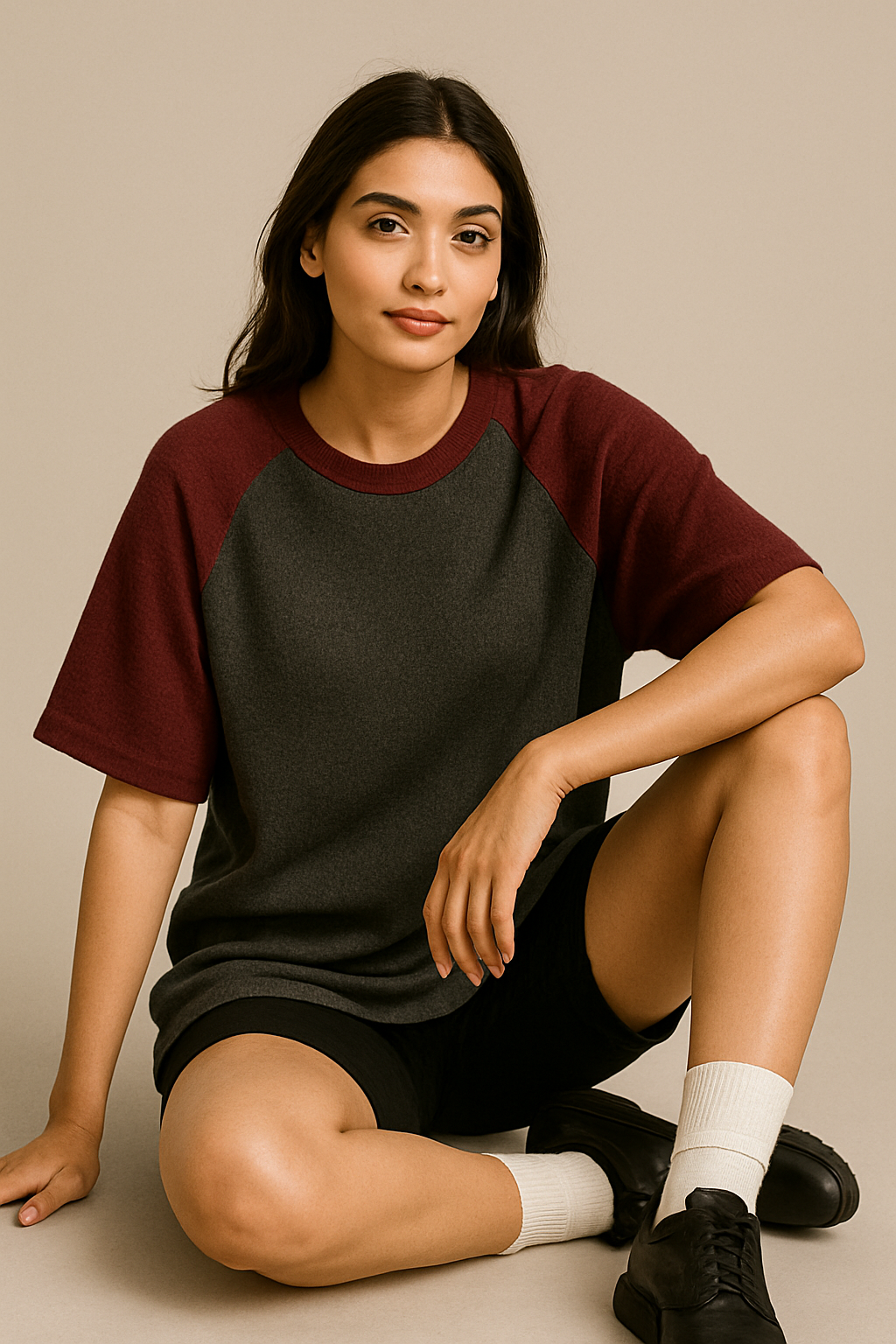 Oversized Waffle Knit Raglan T-Shirt for Women
