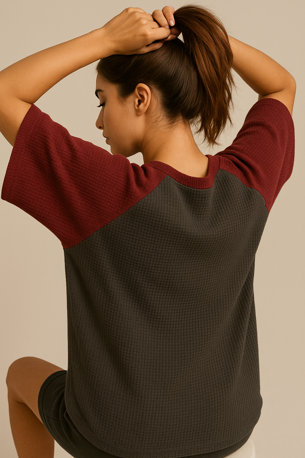 Oversized Waffle Knit Raglan T-Shirt for Women