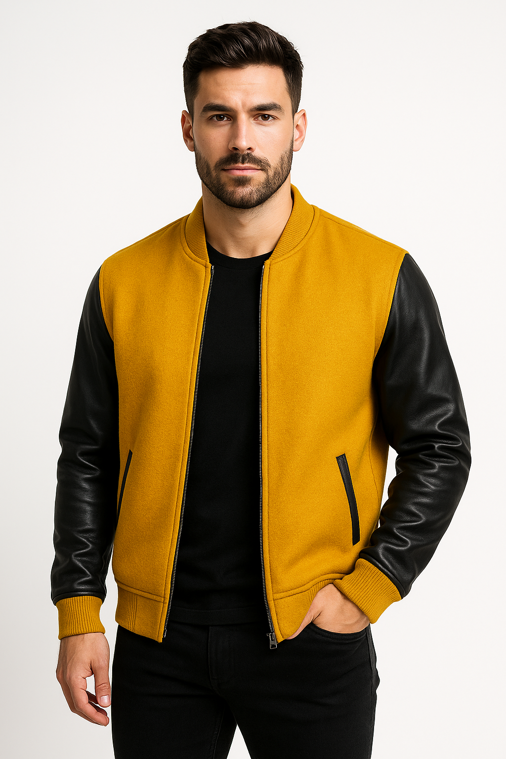 Men’s Yellow Fleece Bomber Jacket