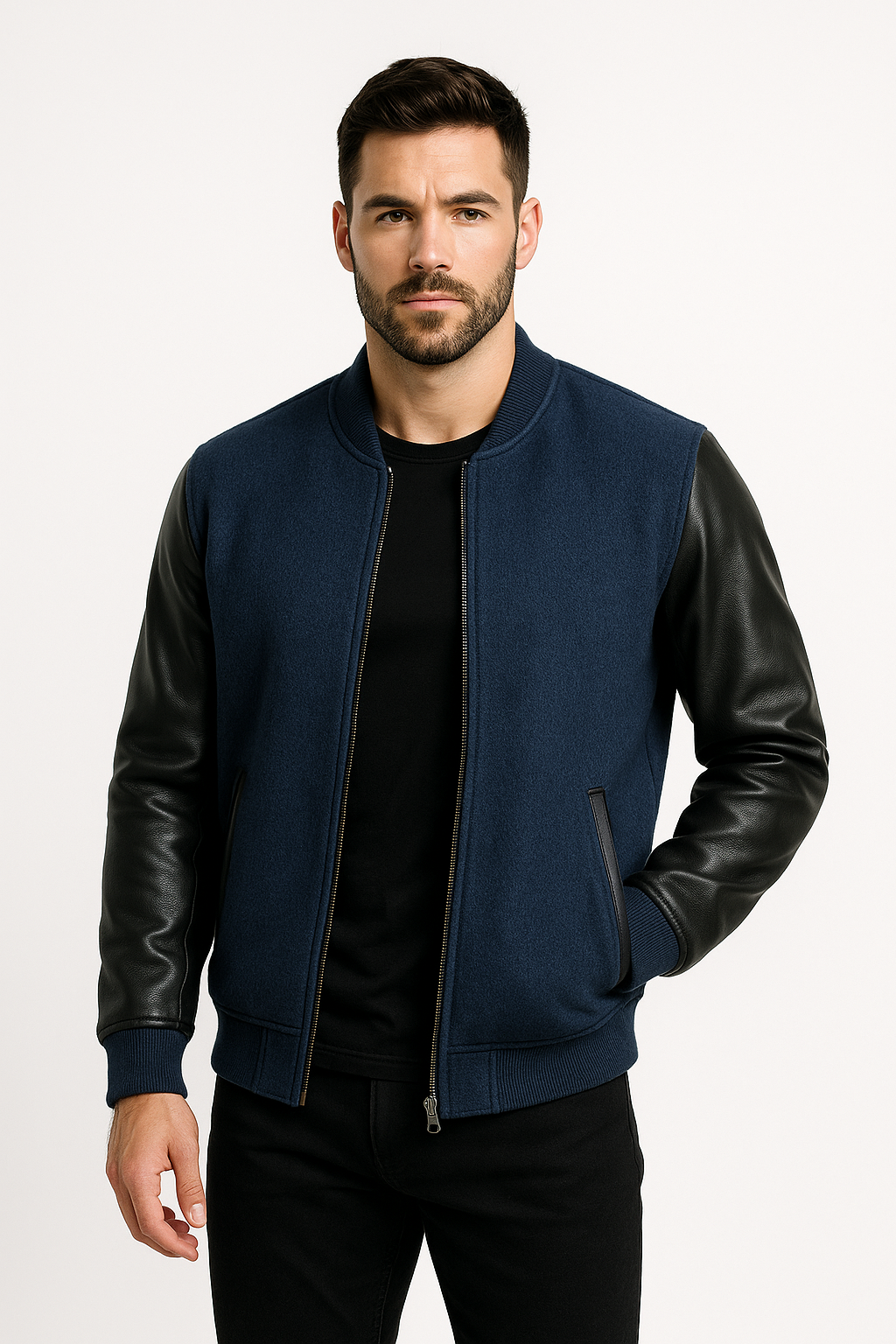 Men’s Navy Blue Fleece Bomber Jacket