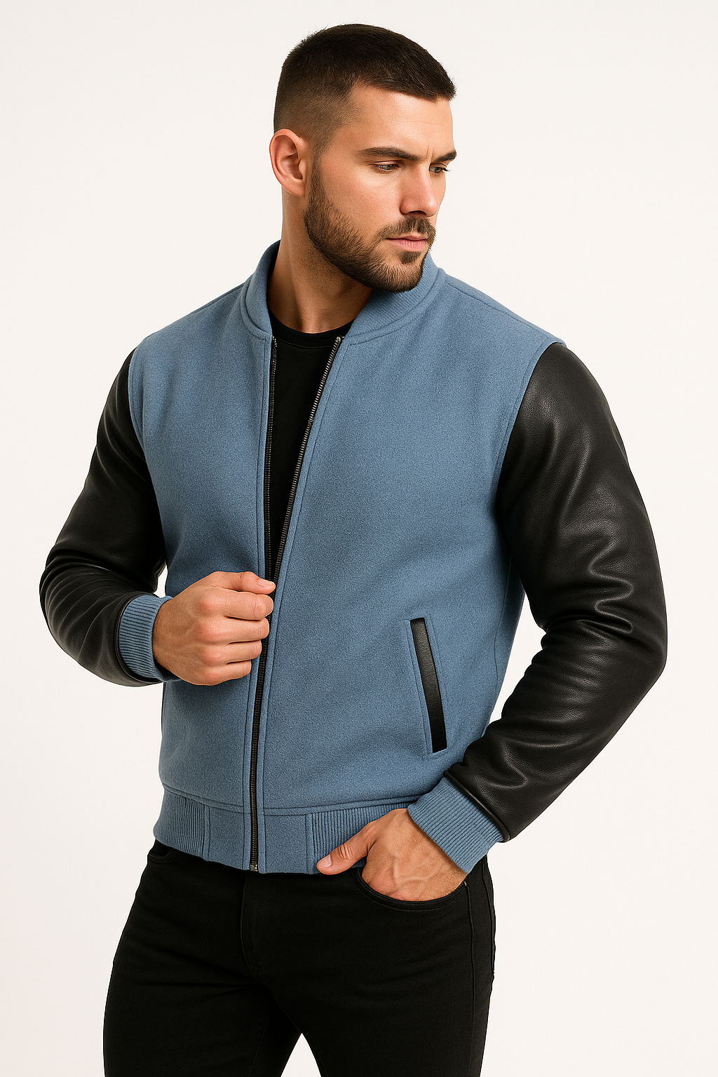 Men’s Sky Blue Fleece Bomber Jacket