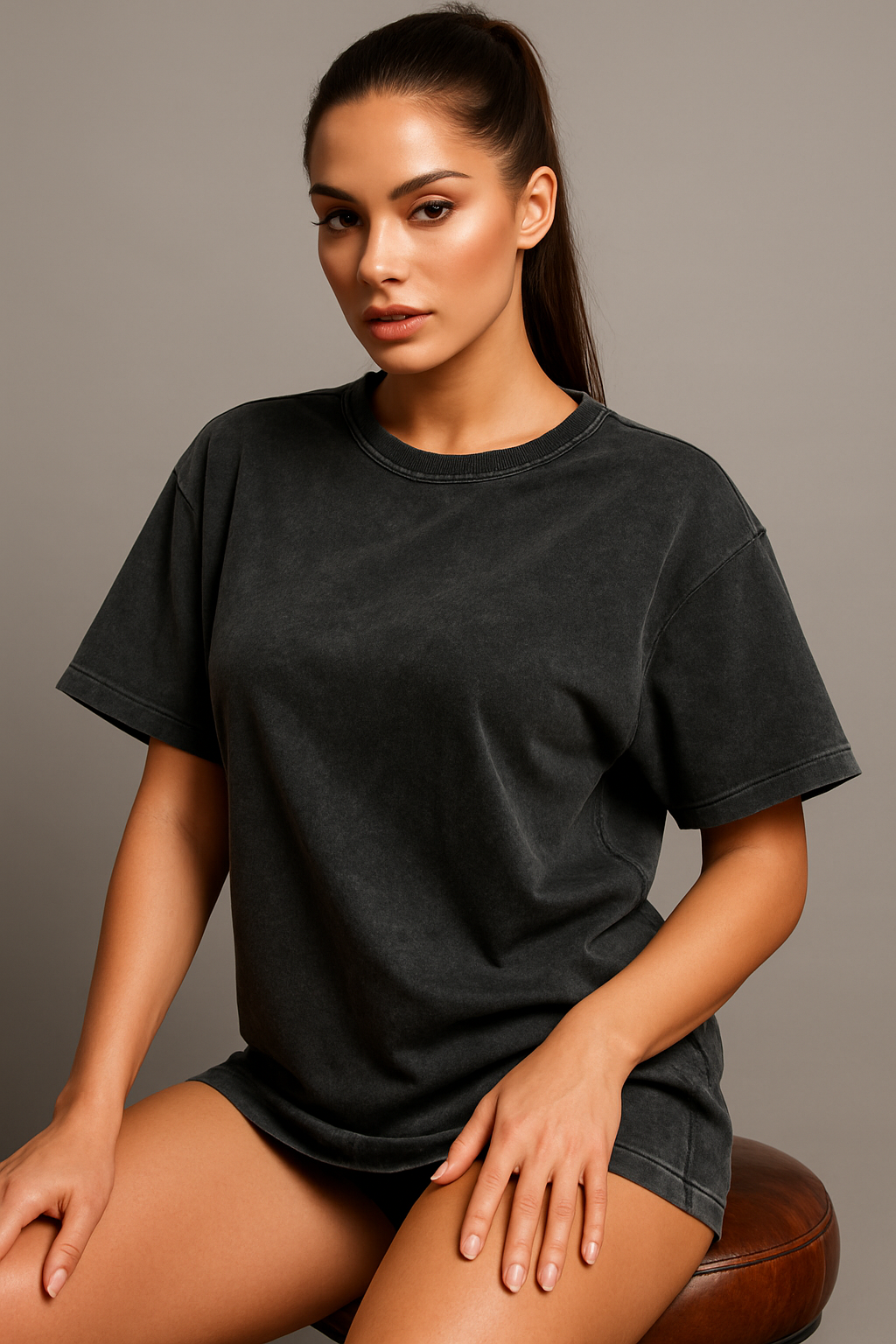 Acid Wash Oversized Tee for Women