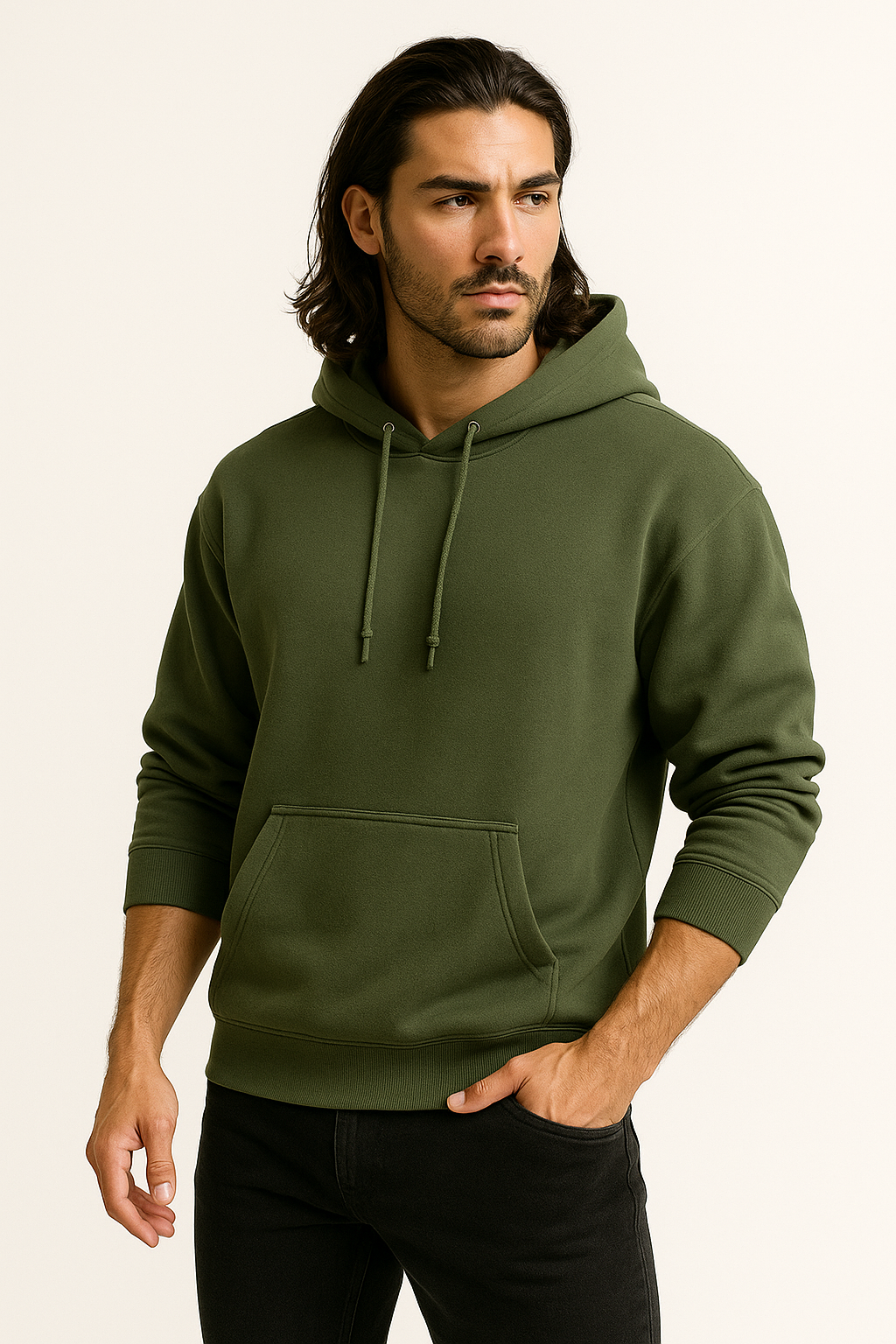 Army Green Basic Hoodie for Men – Drop Shoulder