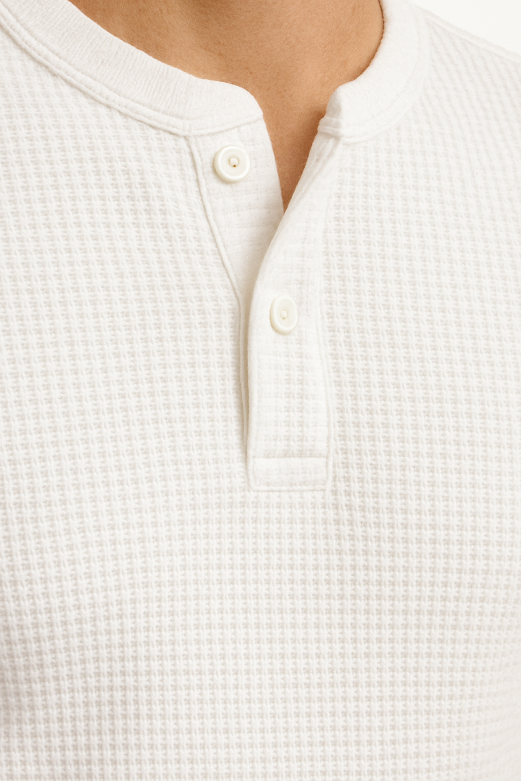 White Waffle Knit Henley T-Shirt